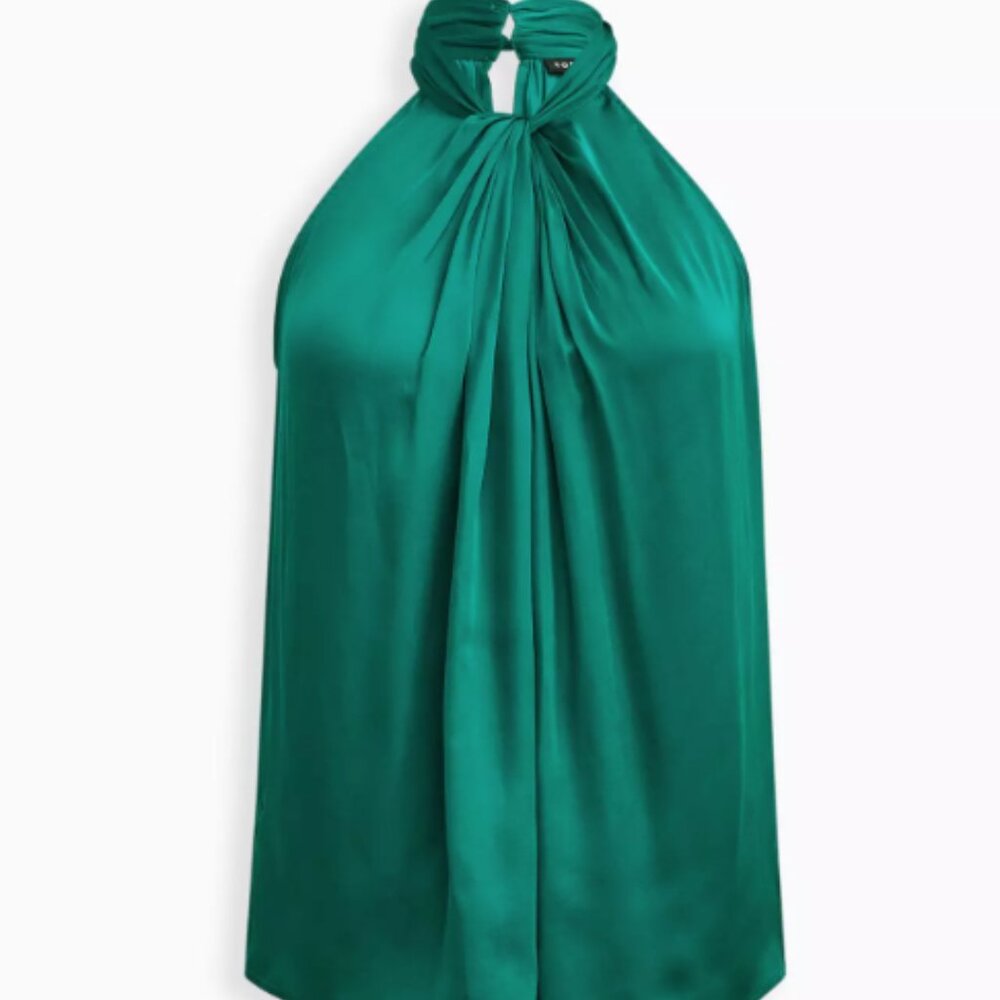 Satin Knot Front High Neck Tank